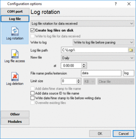 Configuring a log file (mode, folder, file name)