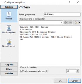 Configuring printers list